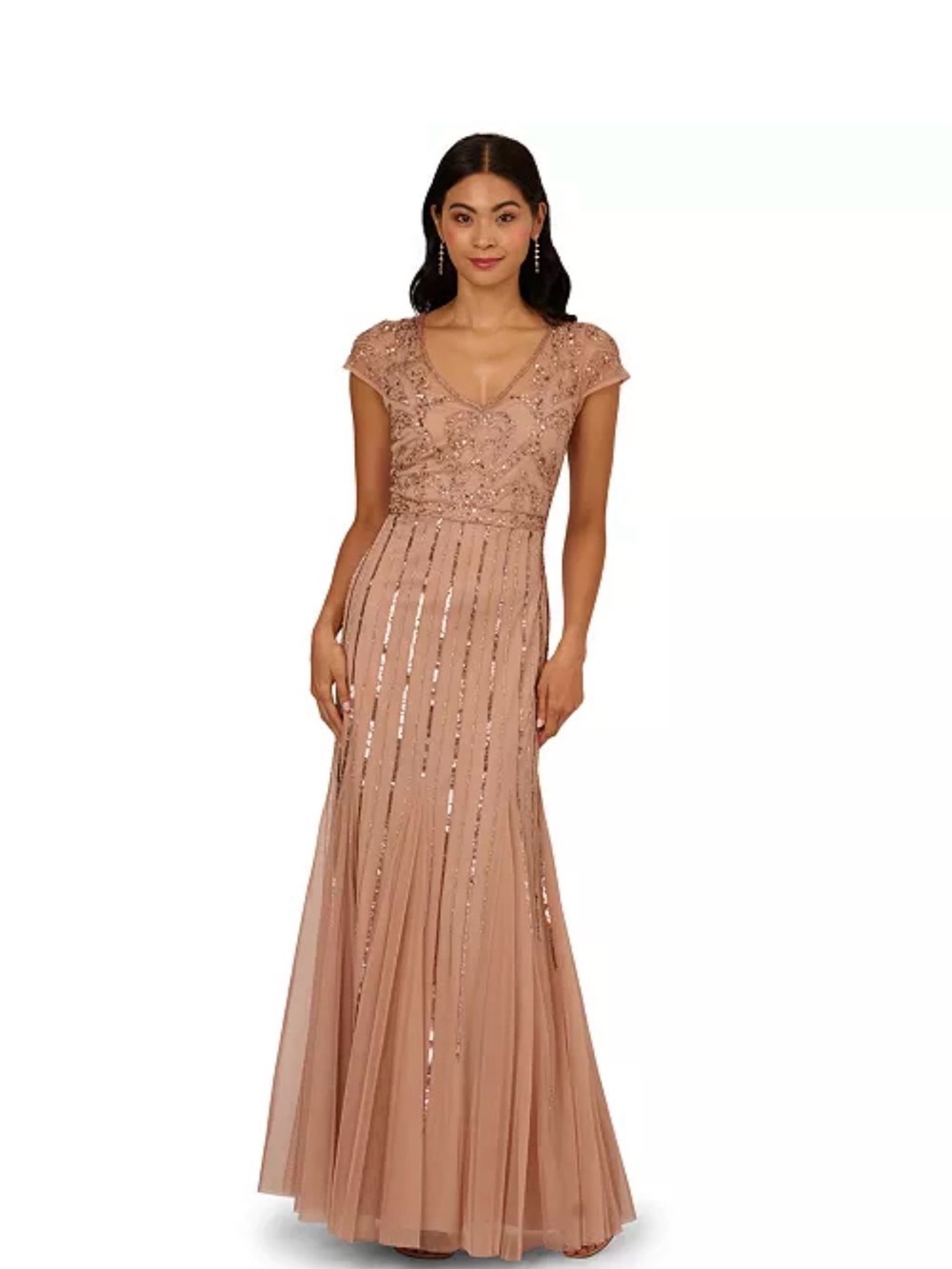 Adrianna Papell Women's Embellished V-Neck Godet Gown